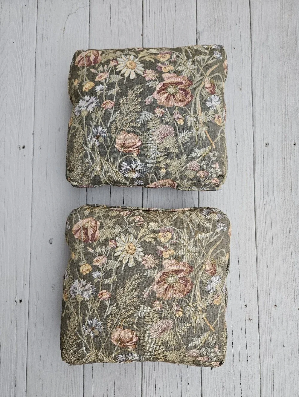 Vintage Throw Pillows 16x16 Green Floral Cottage Set Of 2